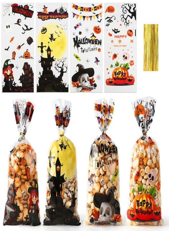 Bluckincle 100PCS Halloween Treat Bags,Halloween Candy Bags,Plastic Clear Goodie Bag with 100PCS Twists for Treat or Treating,Popcorn Snack Goodie cellophane Bag for Fall Party Supplies Favors - Image 1